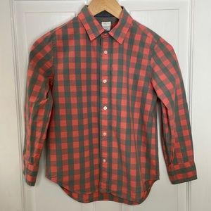 CrewCuts long sleeve plaid button down, size 8, pink and grey